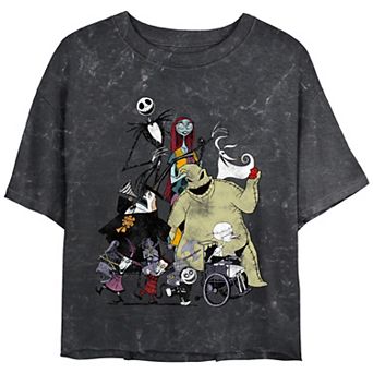 Disney's The Nightmare Before Christmas Halloween Town Group Crop Top Mineral Wash Juniors' Graphic Tee