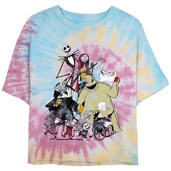 Disney's The Nightmare Before Christmas Halloween Town Group Crop Top Tie Dye Juniors' Graphic Tee