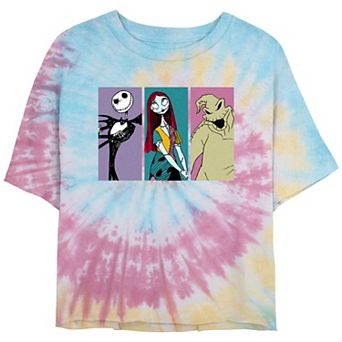 Disney's The Nightmare Before Christmas Characters Panels Crop Top Tie Dye Juniors' Graphic Tee
