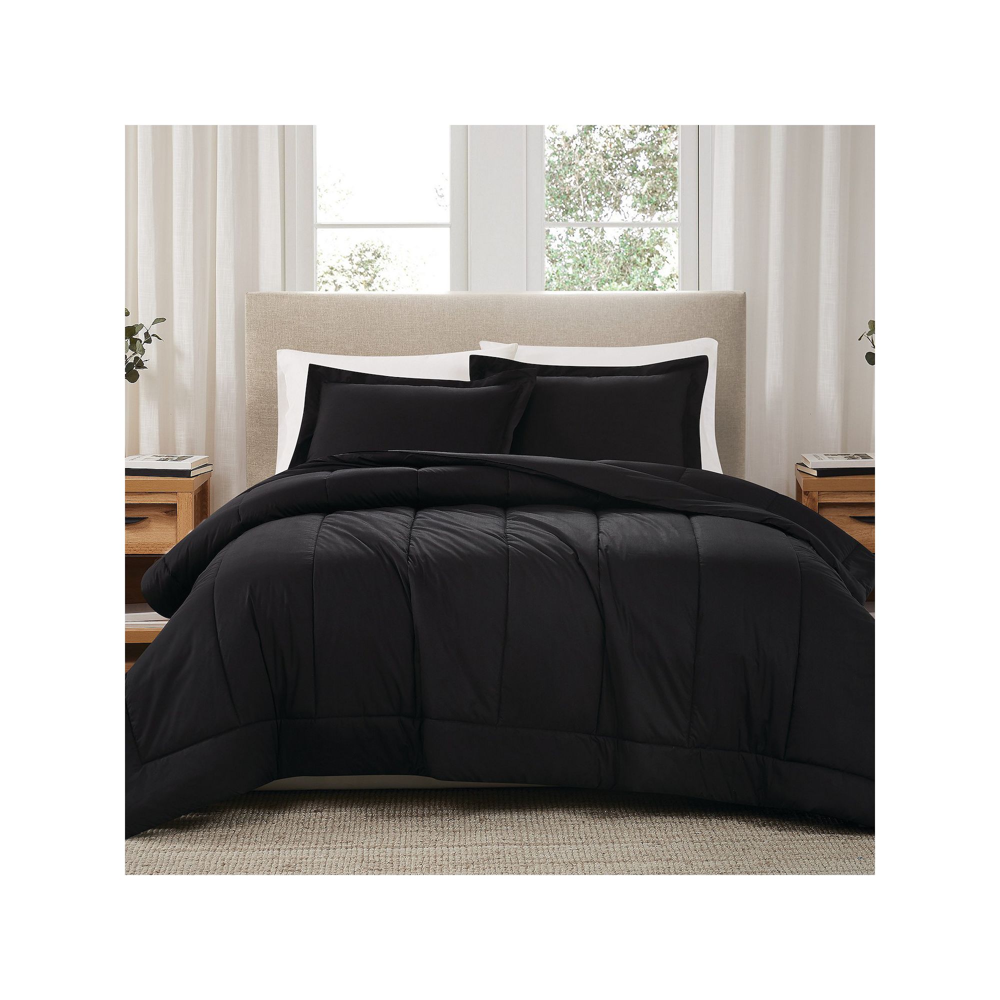 Brooklyn Loom Solid Cotton Percale Black Comforter Set