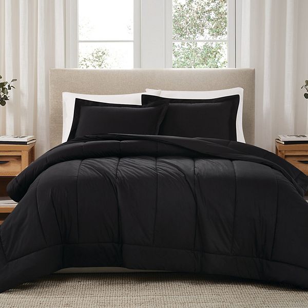 Brooklyn Loom Solid Cotton Percale Black Comforter Set