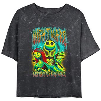 Disney's The Nightmare Before Christmas Metal Poster Crop Top Mineral Wash Juniors' Graphic Tee