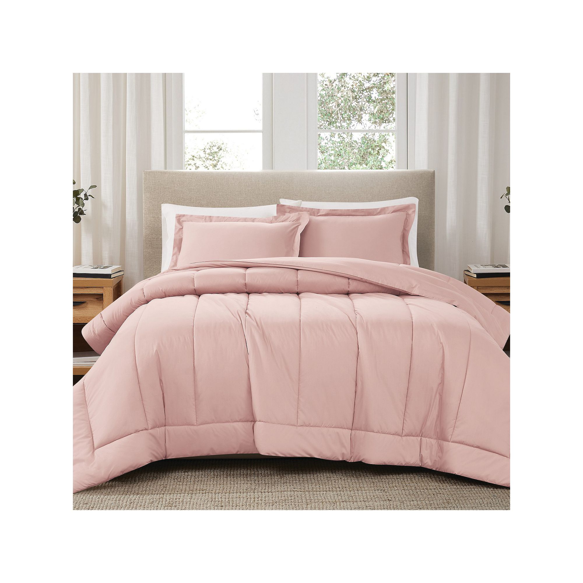 Brooklyn Loom Solid Cotton Percale Blush Comforter Set