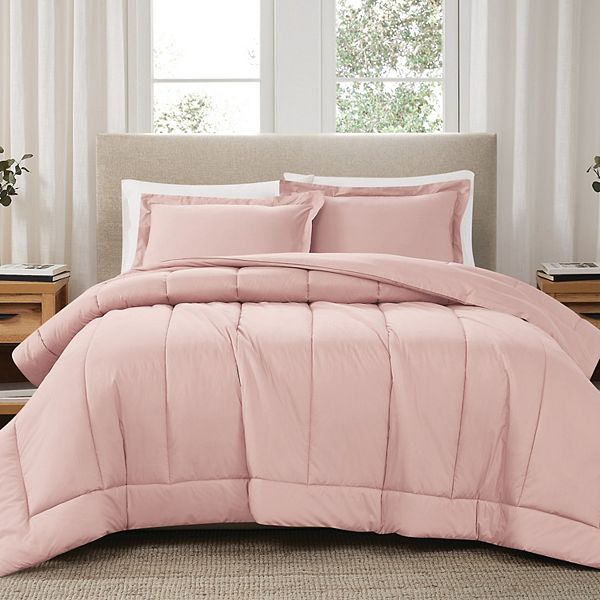 Brooklyn Loom Solid Cotton Percale Blush Comforter Set