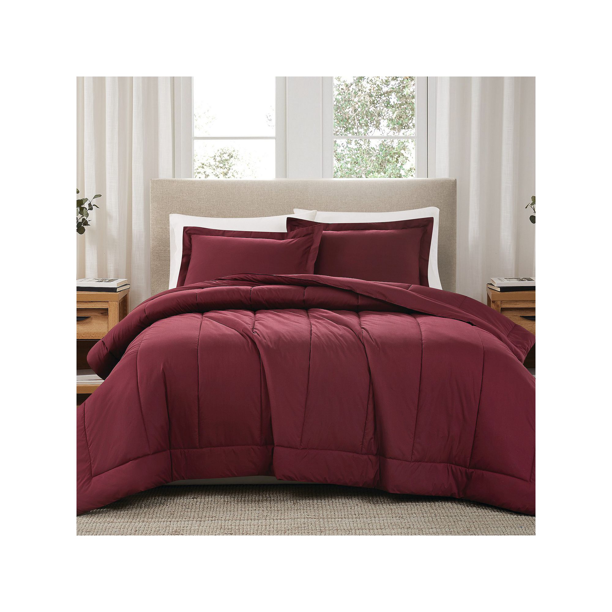 Brooklyn Loom Solid Cotton Percale Burgundy Comforter Set, Red