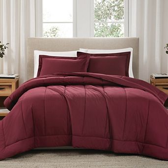 Brooklyn Loom Solid Cotton Percale Burgundy Comforter Set