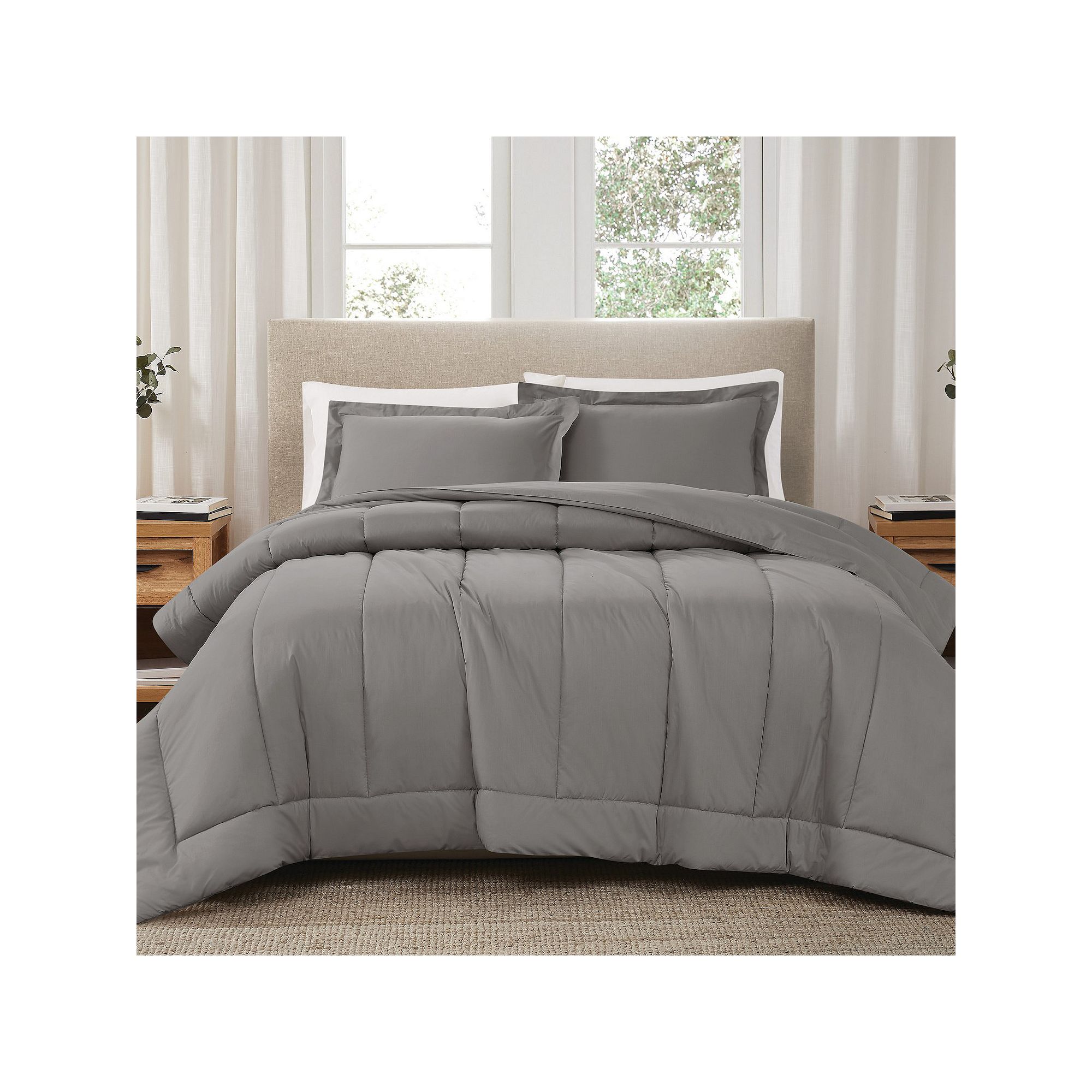 Brooklyn Loom Solid Cotton Percale Grey Comforter Set, Gray