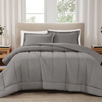Brooklyn Loom Solid Cotton Percale Grey Comforter Set