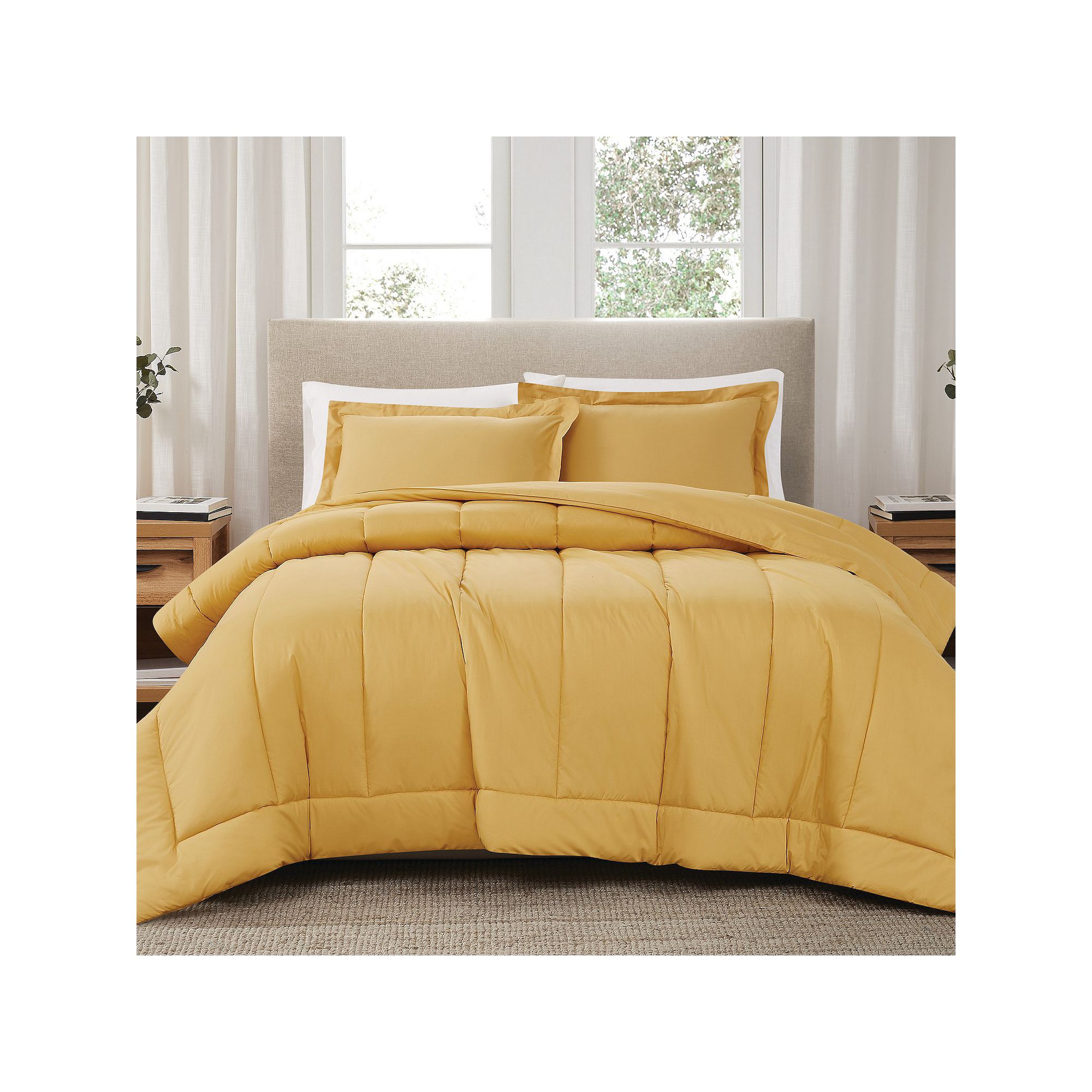Brooklyn Loom Solid Cotton Percale Mustard Yellow Comforter Set, Yellow Yel