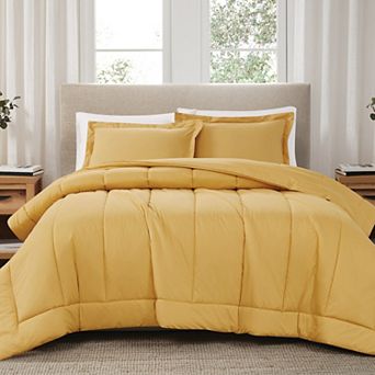 Brooklyn Loom Solid Cotton Percale Mustard Yellow Comforter Set
