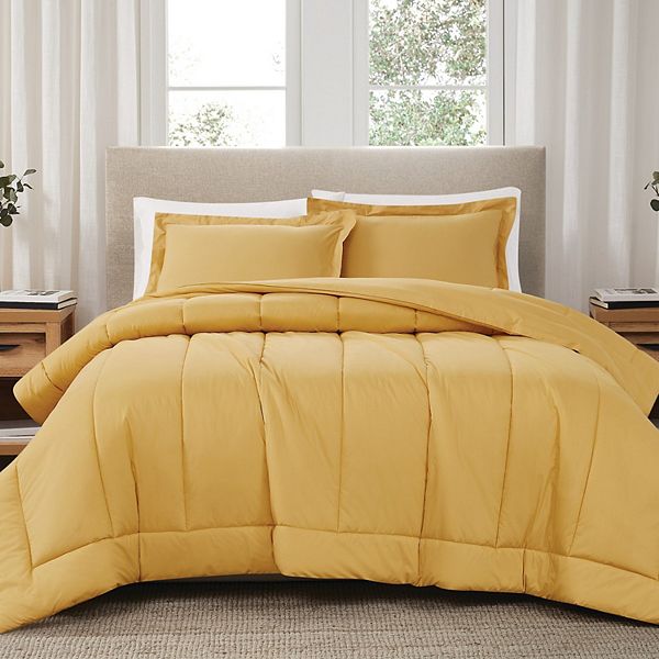 Brooklyn Loom Solid Cotton Percale Mustard Yellow Comforter Set