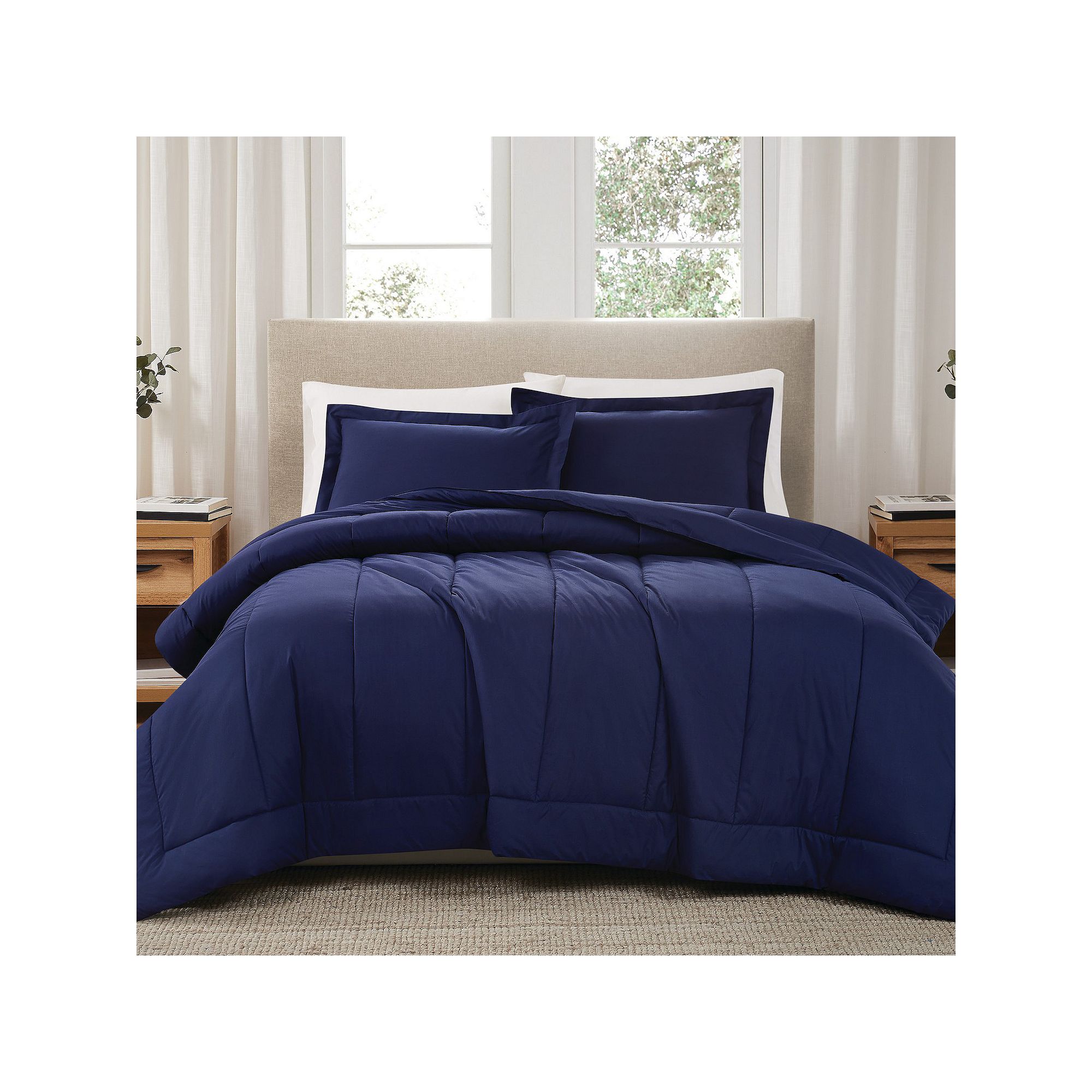 Brooklyn Loom Solid Cotton Percale Navy Comforter Set, Blue