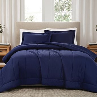 Brooklyn Loom Solid Cotton Percale Navy Comforter Set