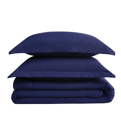 Brooklyn Loom Solid Cotton Percale Navy Comforter Set