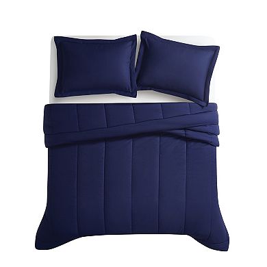 Brooklyn Loom Solid Cotton Percale Navy Comforter Set