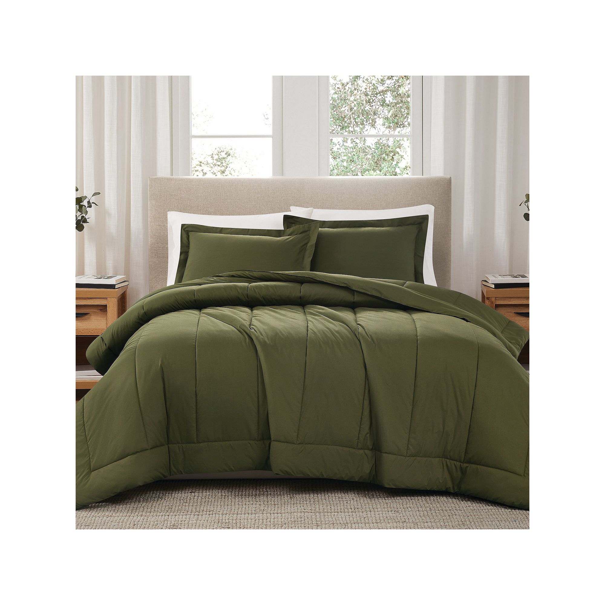 Brooklyn Loom Solid Cotton Percale Olive Green Comforter Set