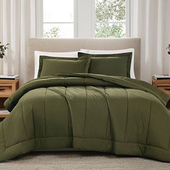 Brooklyn Loom Solid Cotton Percale Olive Green Comforter Set