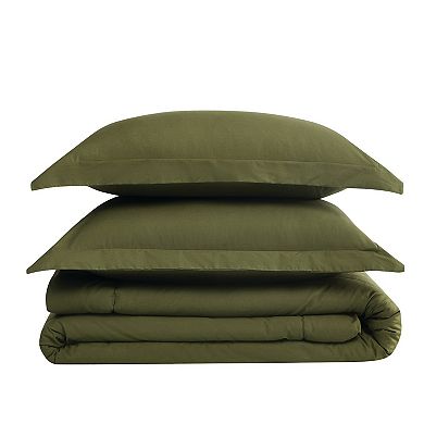 Brooklyn Loom Solid Cotton Percale Olive Green Comforter Set