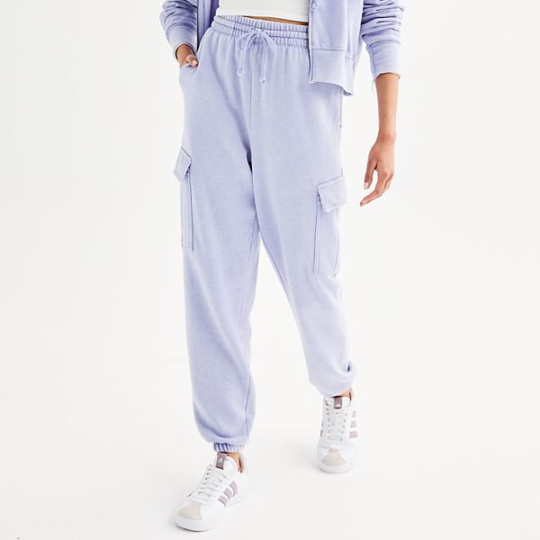 Juniors' SO® Fleece Cargo Jogger Pants - Lilac Embroidery (X SMALL)