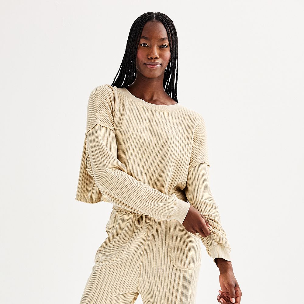 Juniors' SO® Waffle Crewneck Long Sleeve Top
