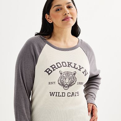 Juniors' Plus Size Pink Rose Rib Long Sleeve Tee