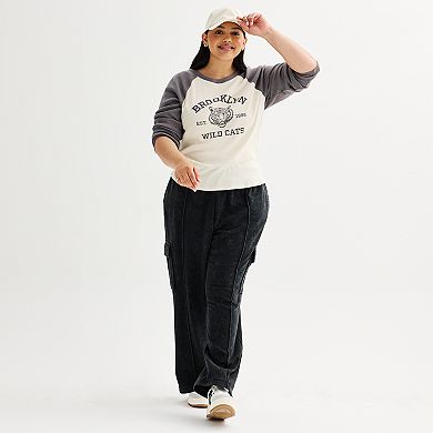Juniors' Plus Size Pink Rose Rib Long Sleeve Tee