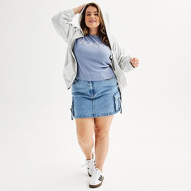 Juniors' Plus Size Pink Rose Waffle Thermal Rib Long Sleeve Tee