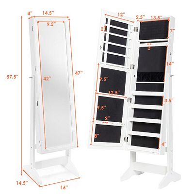 Jewelry Cabinet Stand Mirror Armoire With Large Storage Box
