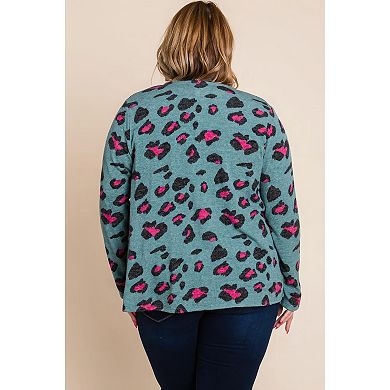 Plus Size Animal Printed Open Front Cropped Cardigan