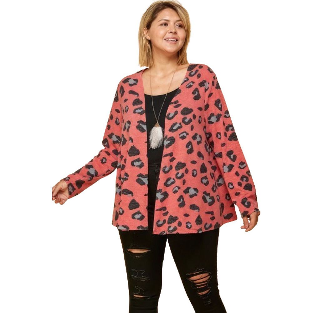 Heimish Full Size Multi Color Snake Open Cardigan Plus Size