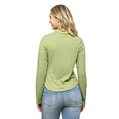 Solid And Cozy Soft Knit Mock Neck Top With Side Ruched Detail