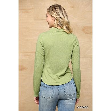 Solid And Cozy Soft Knit Mock Neck Top With Side Ruched Detail