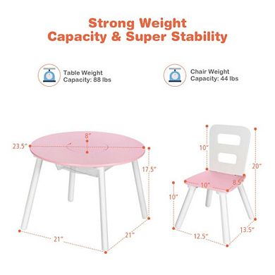 Wood Activity Kids Table And Chair Set With Center Mesh Storage For Snack Time And Homework