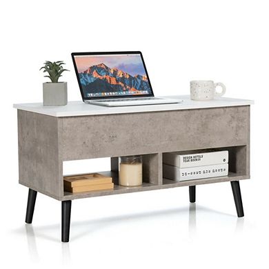 Lift Top Coffee Table With Hidden Compartment And 2 Storage Shelves
