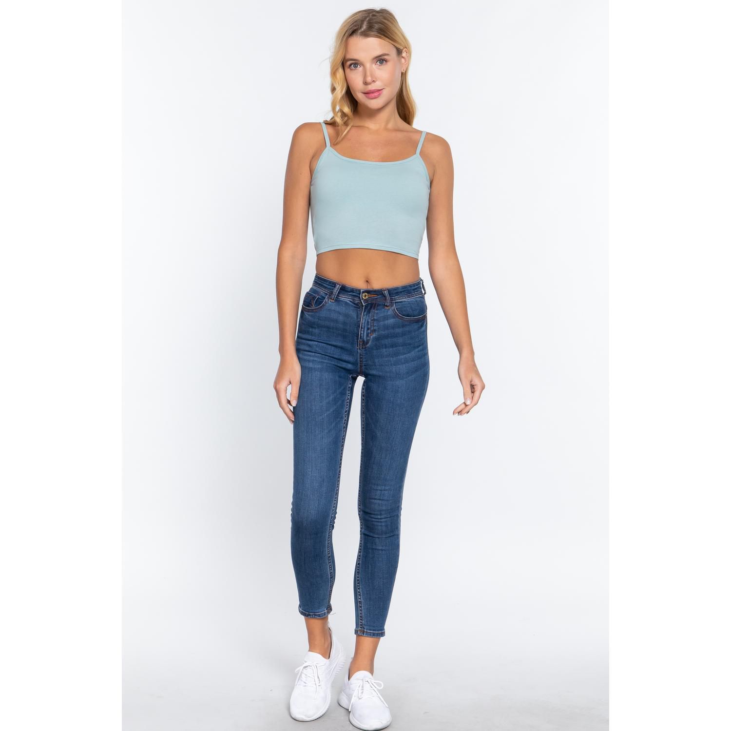 Size Large Round Neck W/removable Bra Cup Cotton Spandex Bra Top (Olive