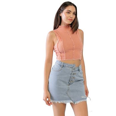 Dark Peach Ribbed Inside-out Sleeveless Mock Neck Crop Top