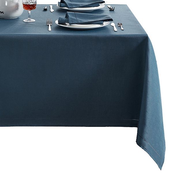 Elrene Alison Eyelet Punched Border Fabric Tablecloth 60x102 - Copen Blue