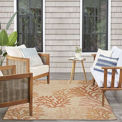 Nourison Garden Oasis Nautical Coral Beach Outdoor Rug