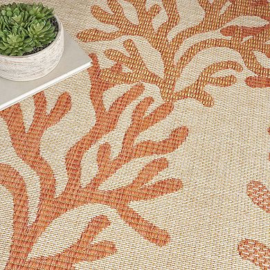 Nourison Garden Oasis Nautical Coral Beach Outdoor Rug