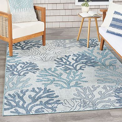 Nourison Garden Oasis Nautical Coral Beach Outdoor Rug