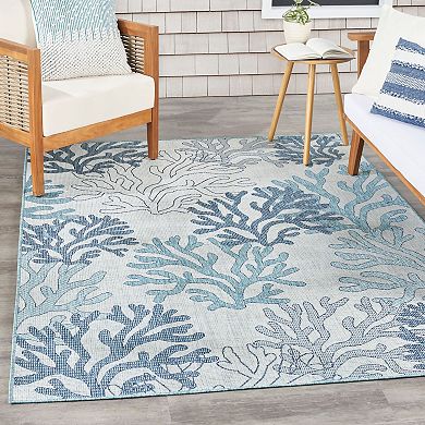 Nourison Garden Oasis Nautical Coral Beach Outdoor Rug