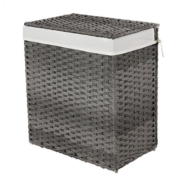 Gray Laundry Hamper With Divider & Lid