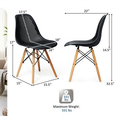 4 Pieces Modern Plastic Hollow Chair Set With Wood Leg