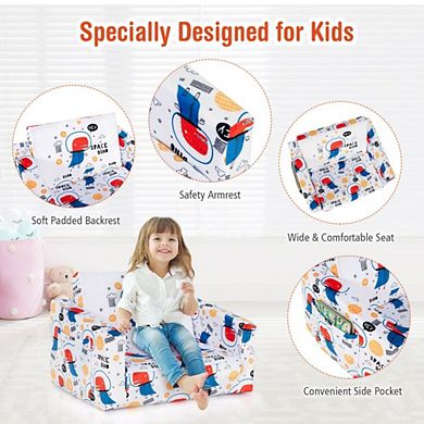 2-in-1 Convertible Kids Sofa With Velvet Fabric