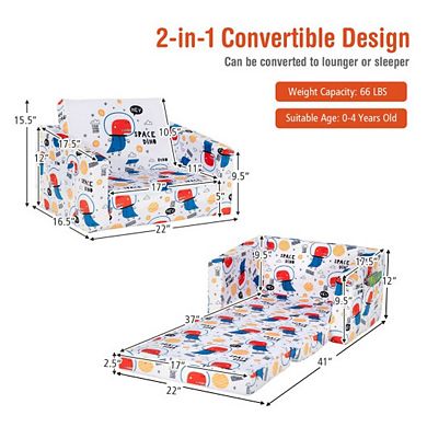 2-in-1 Convertible Kids Sofa With Velvet Fabric