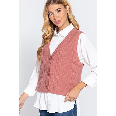 V neck Cable Sweater Vest Cardigan
