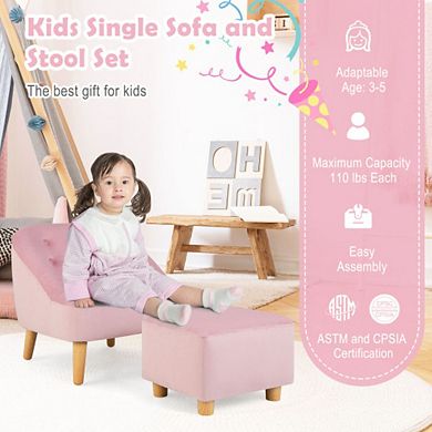 Soft Velvet Upholstered Kids Sofa Chair With Ottoman