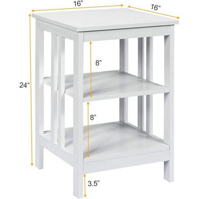 3-tier Nightstand Sofa Side Table With Baffles And Round Corners-white