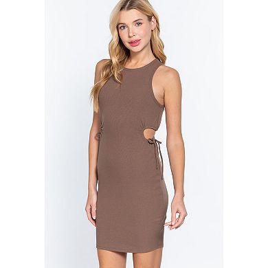Sleeveless Round Neck Side Cut Out Detail Mini Dress