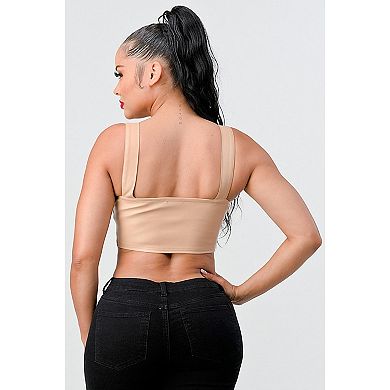 Lux Faux Leather Pu Zipup Strap Sleeveless Cropped Top